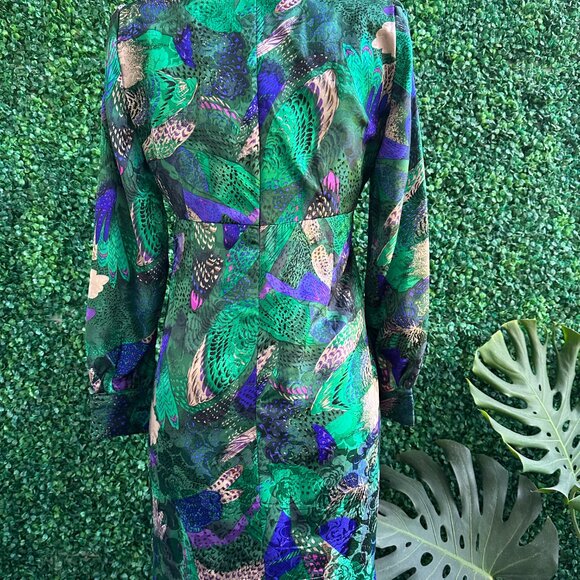 ALONSO Green Floral Abstract Dress Vintage Long Sleeve Size L New without Tag ma - Picture 7 of 7